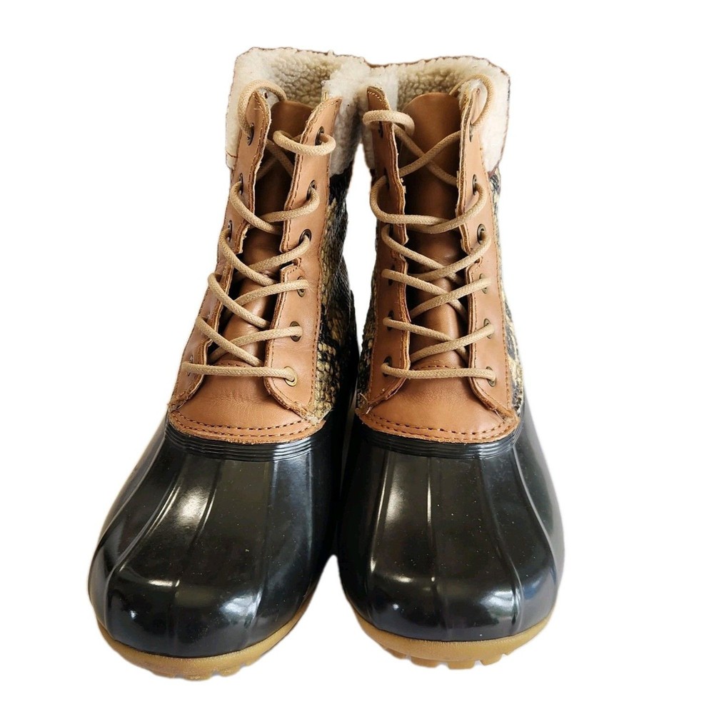 Sam Edelman Caldwell NWT Women's Size 7 Natural Snake Print Leather Duck Boots - Picture 4 of 7